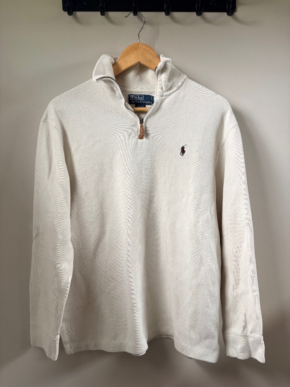 Ralph Lauren Ivory Cream Quarter Zip Soft Cotton Pullover